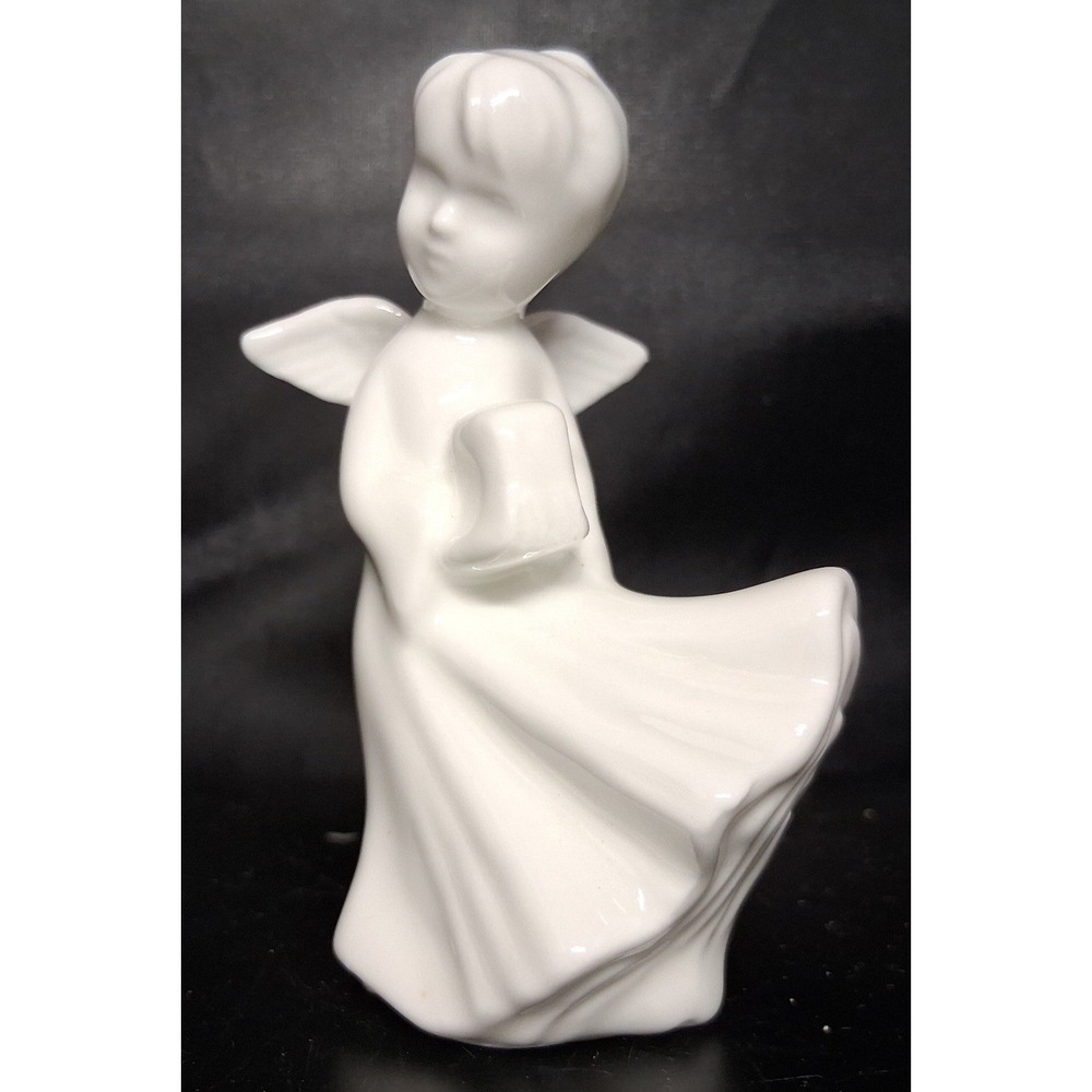 Vintage Josef Originals White Porcelain Angel Figurine Cherub Holding Book 3.75"